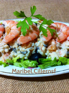 Una foto de Arroz blanco con langostinos