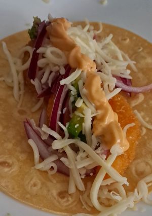 Una foto de Tacos de gambones rebozados