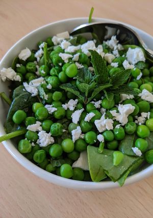A picture of Pea and mint side salad.