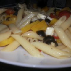A picture of Mediterranean pasta.