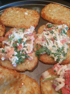 A picture of Morning hash with chip dip topping.