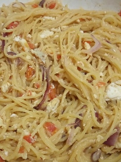 A picture of Pasta with scrambled eggs.