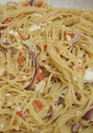 A picture of Pasta with scrambled eggs.