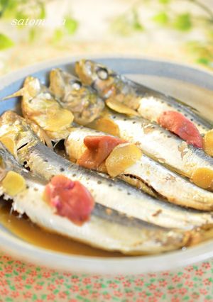 A picture of Tender Sardines Simmered in a Pressure Cooker with Pickled Ume and Vinegar.
