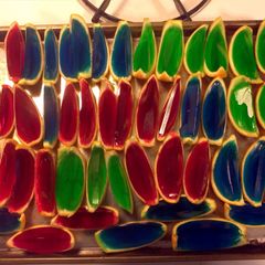 A picture of jello orange slices.