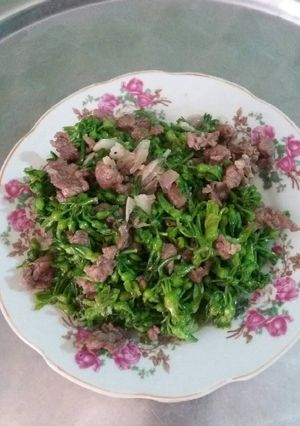 Hình của món Hoa thiên lý xào thịt bò.