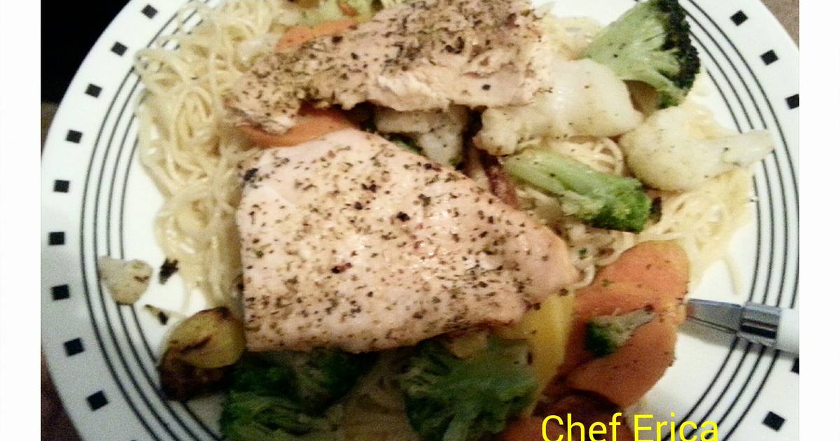 Baked fish with vegetable pasta Recipe by tinker2365 - Cookpad