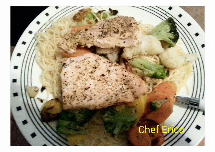 Easiest Way to Prepare Quick Baked fish with vegetable pasta