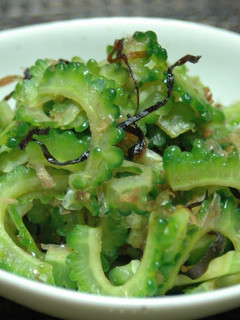 A picture of Bitter Melon with Bonito Flakes and Shio-Kombu.