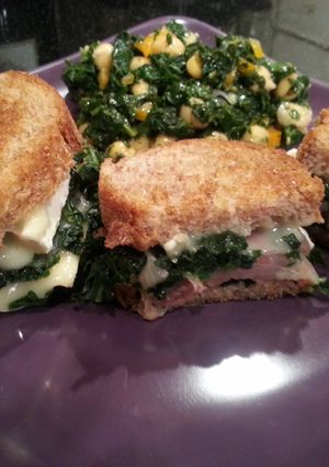 A picture of Healthy Grilled Brie Spinach Prosciutto Sandwich.