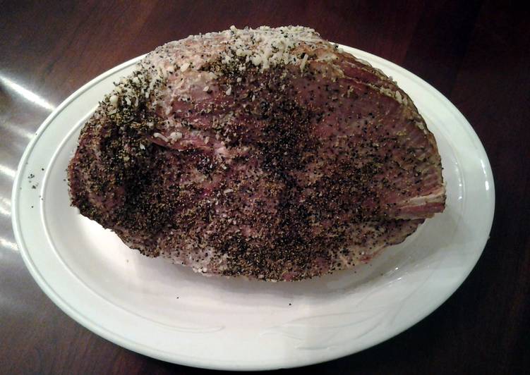 Steps to Make Super Quick Homemade Pepper Parmesan Crusted Baked Ham