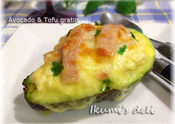 Avocado au Gratin with Tofu, Miso and Cheese