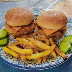 A picture of Potato Filled Chicken Cheese Burger.