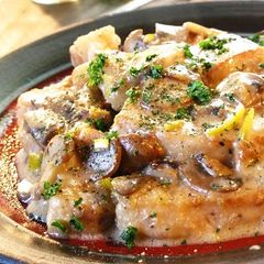 A picture of Pork and Mushrooms in Lemon Cream Sauce.