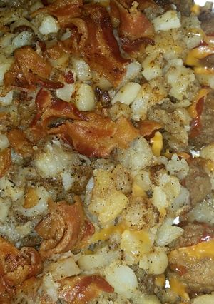A picture of MEATBALL BACON CHEESEBURGER CASSEROLE.