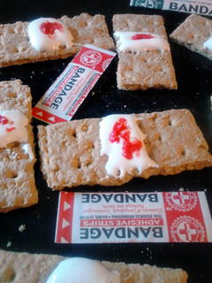 A picture of Bloody Bandaid Snack/Appetizer ~ halloween.