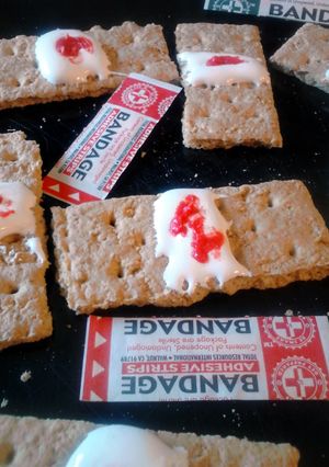 A picture of Bloody Bandaid Snack/Appetizer ~ halloween.