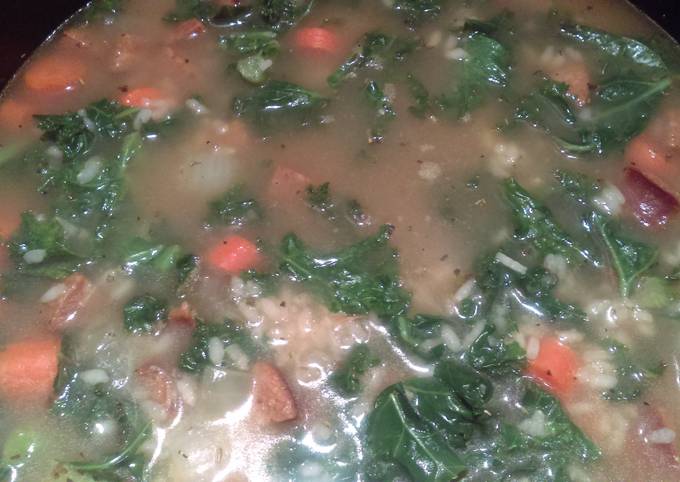 Simple Way to Make Andrew Copley Andouille Kale Stew with Dirty Rice