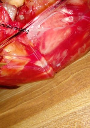 A picture of Beetroot strawberry syrup fruits salad.