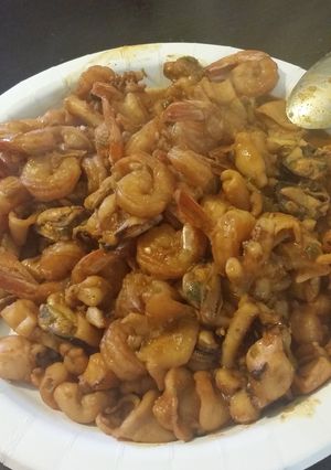 A picture of Spicy shrimp mixed seafood medley.