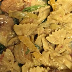 A picture of Sausage, Chicken, and Shrimp Penne Pasta.