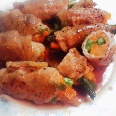 A picture of Packed with Vegetables! Asparagus and Vegetable Pork Rolls.