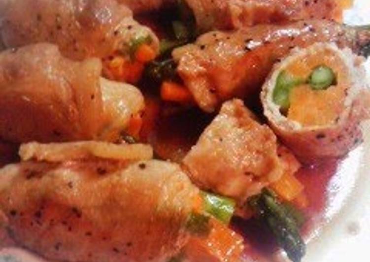 Simple Way to Make Speedy Packed with Vegetables! Asparagus and Vegetable Pork Rolls