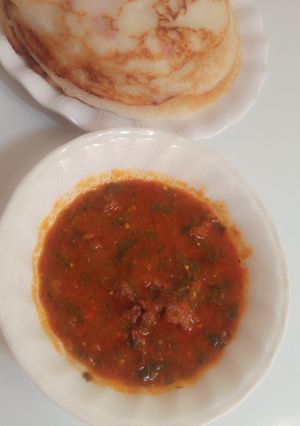 A picture of Sinasir with Veg soup/ Rice Pancakes.