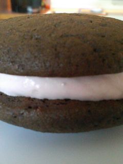 A picture of Chocolate- Raspberry Whoopie Pies.