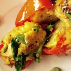 A picture of Dhokla Stuffed red capsicum.