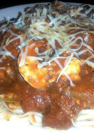 A picture of Out of control spaghetti sauce.