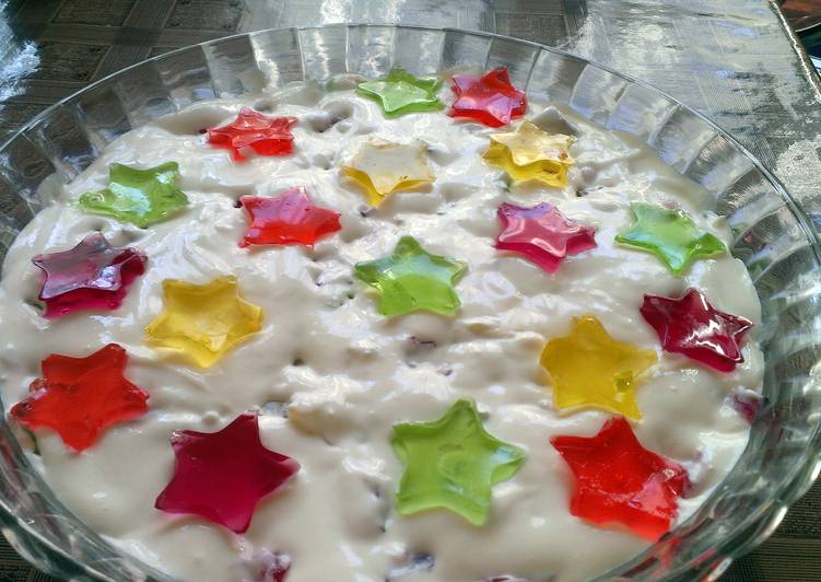 White jello cake with colorful filling White jello cake with colorful filling
