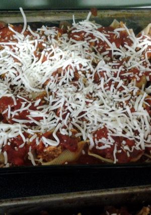 A picture of shels stuffed shells.