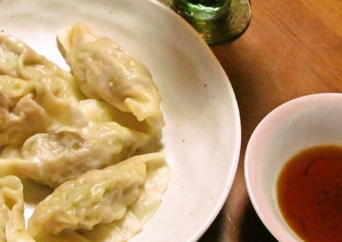 Boiled Gyoza Dumplings With Slippery Smooth Homemade Skins