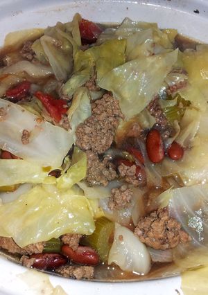 A picture of crock pot cabbage soup.
