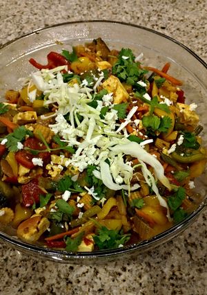 A picture of Achari Vegetable Jalfrezi with Tofu.