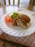 Menchi-Katsu (Fried Ground Meat Cutlets) with Lots of Cabbage