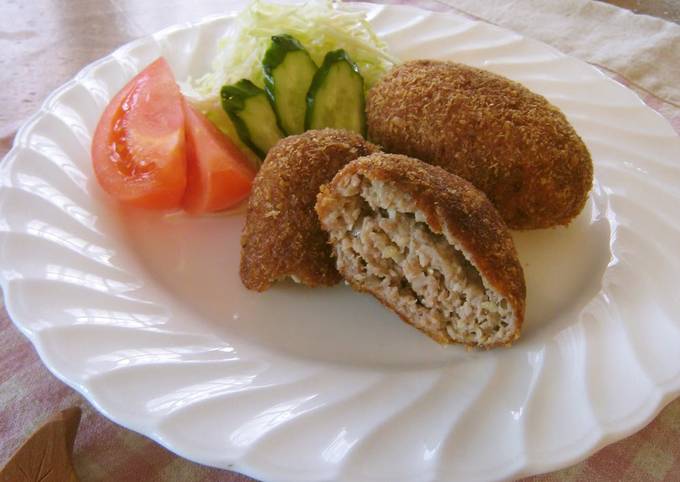 Menchi-Katsu (Fried Ground Meat Cutlets) with Lots of Cabbage