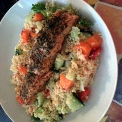 A picture of Lemon Salmon with cous cous.