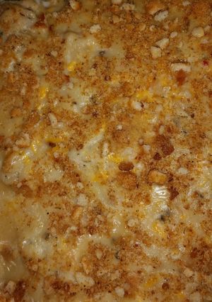 A picture of Creamy Cheesy Baked Fish over Rice.