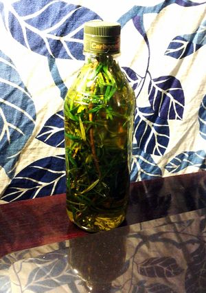 A picture of rosemary infused oil.