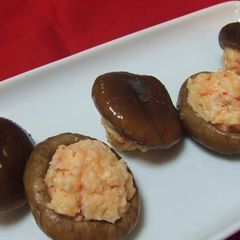 A picture of Shrimp-Stuffed Shiitake Mushrooms (With Only 2 Ingredients and 4 Seasonings).