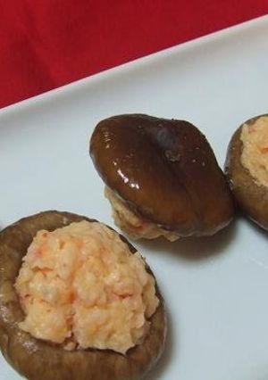 A picture of Shrimp-Stuffed Shiitake Mushrooms (With Only 2 Ingredients and 4 Seasonings).
