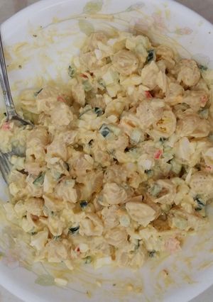 A picture of Crabstick pasta salad.