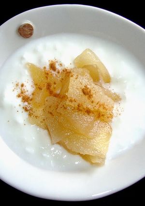 A picture of Asian Pear Caramel and Rum Confit.