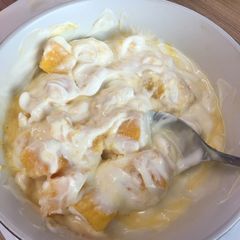A picture of Mango with yogurt - 2 mins Breakfast.