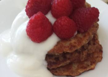 Easiest Way to Prepare Perfect Vegan apple wheat pancake topped with yogurt and berries