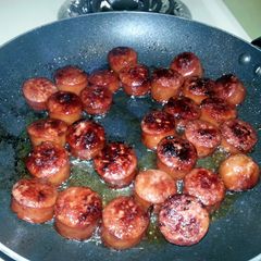 A picture of Pepsi caramelized beef Kielbasa.