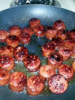A picture of Pepsi caramelized beef Kielbasa.