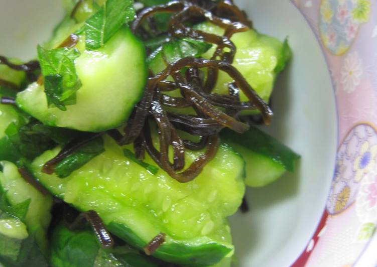 Instant Bashed Cucumber Pickles with Shio-Konbu and Shiso leaves